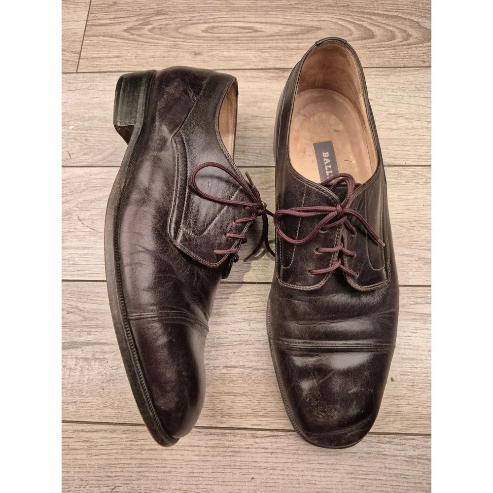 Bally‎ Rogers Italy Mens Leather Cap Toe Oxford Dress Shoes Dark Brown Size 11 D